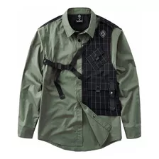 Camisa Cargo Verde Para Hombre, Camisas De Manga Larga, Cami