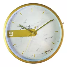 Reloj De Pared Fondo Blanco Marmolizado Borde Dorado 