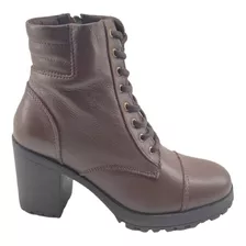 Bota Coturno Feminino Em Couro Cano Curto