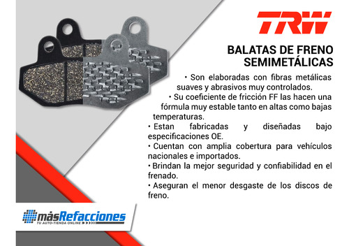 Balatas Semimetalicas Del Pontiac Sunfire 1997-2002 Trw Foto 4