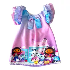 Vestido Temático Infantil Trapézio Casa Mágica Gabby Cores