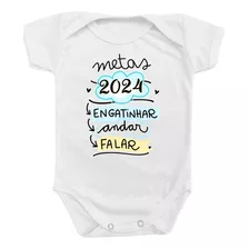 Body De Bebê Metas 2024 Engatinhar Falar Andar Rosa Azul