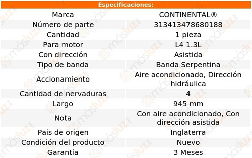 Banda 945 Mm Acc Metro L4 1.3l 95/01 Continental A/a, D/h Foto 5