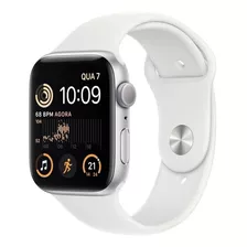Apple Watch Se 2 Gps - Caixa Prateada De Alumínio 44 Mm - Pulseira Esportiva Branca - Padrão
