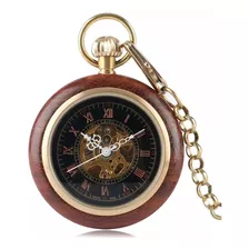 Reloj De Bolsillo A Cuerda Con Madera.