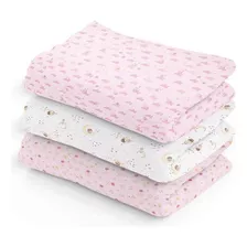 Kit Manta Cueiro Bebê Flanelado 1,00 X 80cm 3 Pçs Rosa Papi