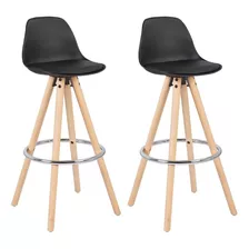 Set X2 Banqueta Taburete Silla Alta Madera Acolchonada Color Negro