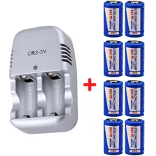 Cr2 Carregador + 8 Baterias Cr2 800 Mah 3v Recarregável