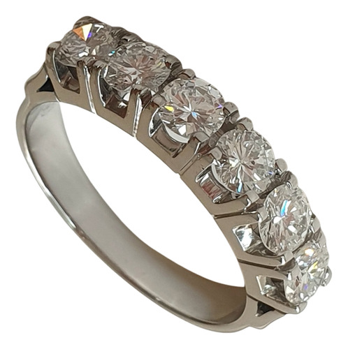 Anel Meia Aliança De Diamantes 1,20ct De Ouro 18k 750 Branco 18