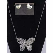 Colar E Brinco Butterfly Vivara - Ouro Branco 18k/diamantes 