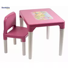 Mesinha Com Cadeira Infantil Educacional Princesas Rosa