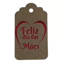 100 Tags Kraft Feliz Dia Das Mães Big Vermelho Tam 7x4 Cm