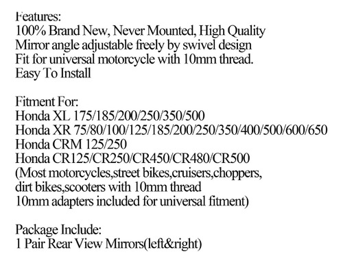 Espejos Moto Honda Xr Enduro Universal Cromado Hilo 10 Mm Foto 3