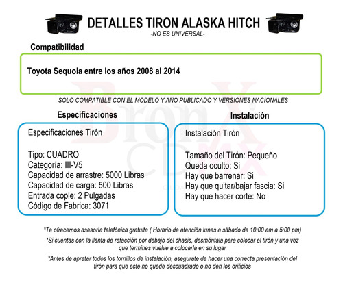 Tiron Jalon Remolque Toyota Sequoia 2008-2014 Alaska Foto 5