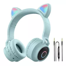 Auriculares Bluetooth Recargable Orejas Gato Luz Led Usb Color Azul