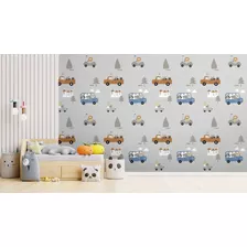 Papel De Parede Quarto Infantil Menino Safari Carro Floresta