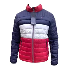 Chamarra Tommy Hilfiger Azul Marino C/ Blanco Y Rojo (pluma)