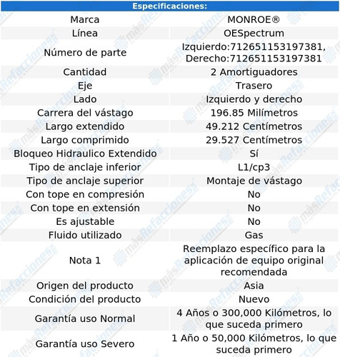 Par Amortiguadores Traseros Gas Oespectrum Corona 79-82 Foto 3