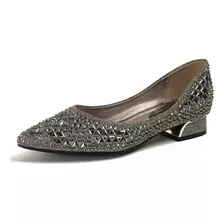 Sapato Feminina Elegante Confort Bico Fino Strass Brilho