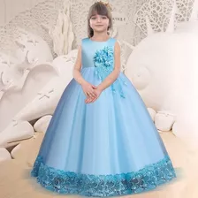 Vestido De Niña De Fiesta Mini-mi Modelo Antonella Celeste