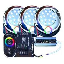 Kit 03 Leds 15w Rgb Piscina + 1 Touch + 1 Fonte Ip68 + Rosca Adapta: Meia 1/2 21mm C/ Rosca 12v