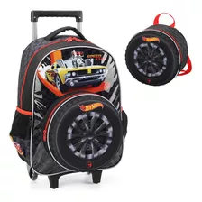 Kit Mochila De Rodinhas Lancheira Luxcel Hotwheels Preto