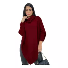 Blusa Tricot Feminina Poncho Kimono Manga Longa Inverno