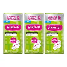 Kit 3 Absorvente Ladysoft Normal Suave Com Abas 16 Unidades