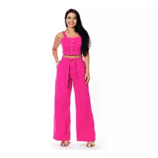 Conjunto Jeans Color Calça Pantalona Wide Leg E Cropped 4072