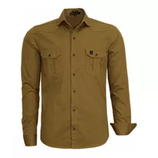 Camisa Masculina Sarja Brim Tipo Militar Manga Longa Black