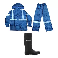 Combo Bota De Lluvia + Equipo Lluvia Impermeable Reflectivo