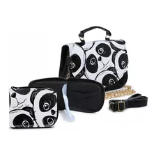 Kit Bolsa Minibag De Panda Maleta Com Carteira Infantil