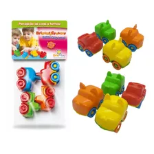 Kit 4 Carrinhos Colorido Animal Frotinha Baby Brinquedo Bebê