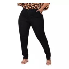 Calça Jeans Plus Size Preta Lisa Basica Cintura Alta Bainha