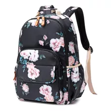 Mochila De Viaje Impermeable Con Diseño Floral- Negro