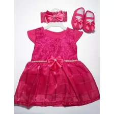 3 Kit Menina C/vestido+sapato+faixa/ Promoção/bebê/ Infantil