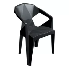 Cadeira Poltrona Plástica Com Apoio Braço Diamond Preta Jr