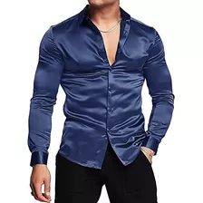 Camisa De Manga Larga De Satinada Color Liso Para Hombre