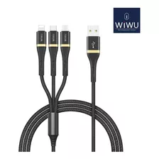 Cable 3 En 1 Micro Usb Tipo C Apple Carga Rapida 3a Wiwu