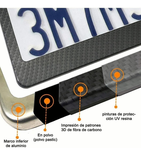 Porta Placas Universal Estilo Fibra De Carbono 1par Foto 2