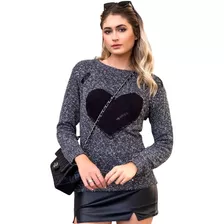 Blusa De Trico Tricot Feminina Coração Inverno Frio Malha