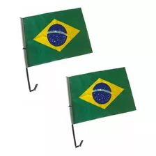 Bandeira Do Brasil De Tecido P/carro Suporte 2 Pçs Poliéster