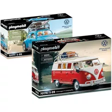 Kit Playmobil Volkswagen Edição Especial Kombi E Fusca Azul