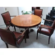 Mesa De Juntas Antigua Estilo Inglés Con 4 Sillas En Cuero