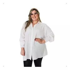 Roupa Feminina Plus Size Maxi Camisa Social Viscolinho