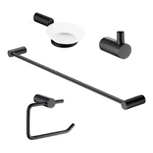 Set Kit Juego Linea Net Para Baño 4 Piezas Metal Negro