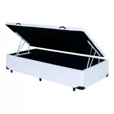 Cama Box Baú Solteiro 88x188 Com Blindagem Cor Corino Branco