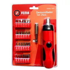 Set Destornillador Con Crique Fema Kit 26 Puntas O Piezas