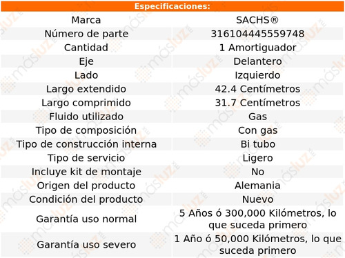 1- Amortiguador Gas Delantero Izq Bmw 745i 02/05 Sachs Foto 2