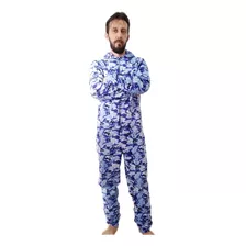 Pijama Macacão Soft Masculino Inverno Com Pezinho Opcional 